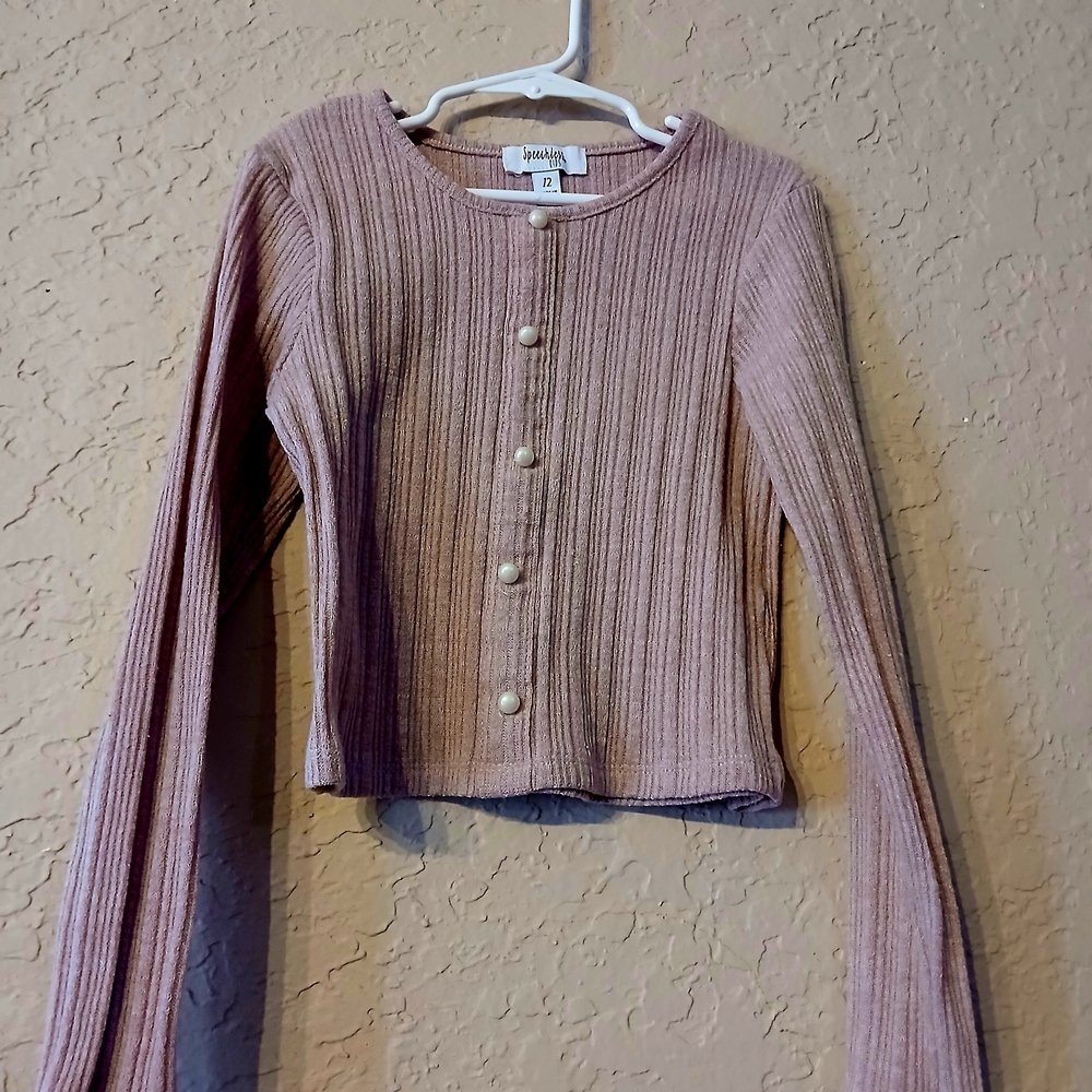 Speechless Mauve Ribbed Mock Button- Down Crop Top Long-sleeved  Shirt Size 12